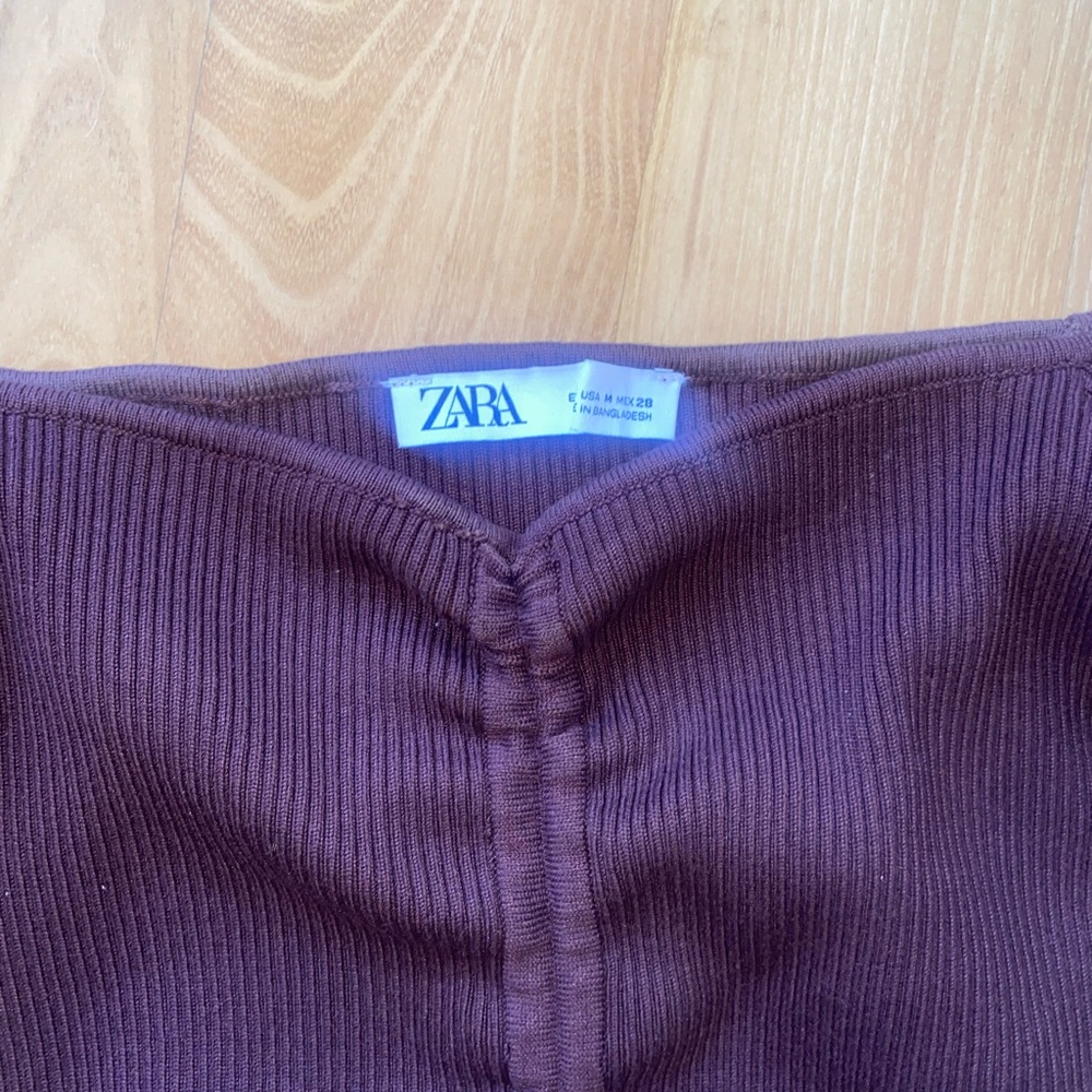 Zara Cropped Ribbed Drawstring Long Sleeve Top - purple - Picture 3 of 4